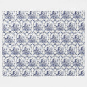 ヴィンテージシクラシックックオランダウィンドミルデルフトブルー フリースブランケット (正面(横))