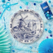 ヴィンテージシクラシックックオランダウィンドミルデルフトブルー ペーパープレート (パーティー)