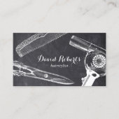 ヴィンテージシザーコームヘアドライヤー美容師ダーク 名刺 (正面)