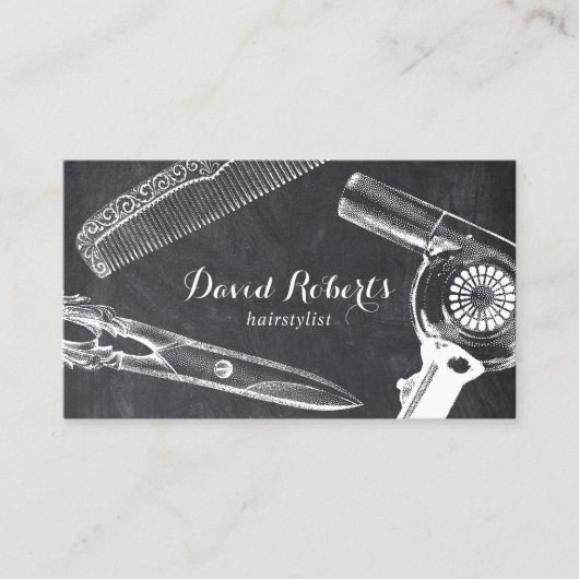 ヴィンテージシザーコームヘアドライヤー美容師ダーク 名刺 (正面)