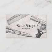 ヴィンテージシザーコーム&ヘアドライヤー美容師 名刺 (正面)