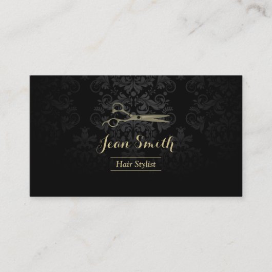 ヴィンテージシザーダークダマスク美容師 名刺 (正面)