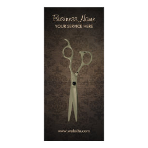 ヴィンテージシザーダークダマスク背景ヘアサロン ラックカード