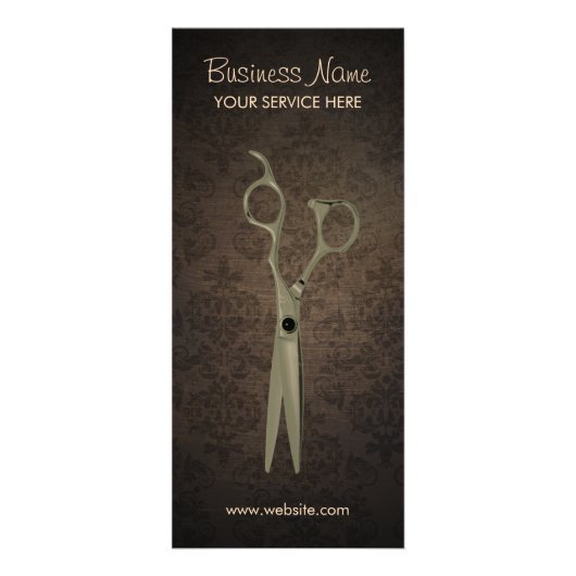 ヴィンテージシザーダークダマスコバックグラウンドヘアサロン ラックカード (正面)