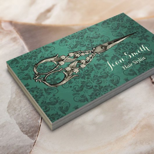 ヴィンテージシザーティール(緑がかった色)グリーンダマスク美容師 名刺