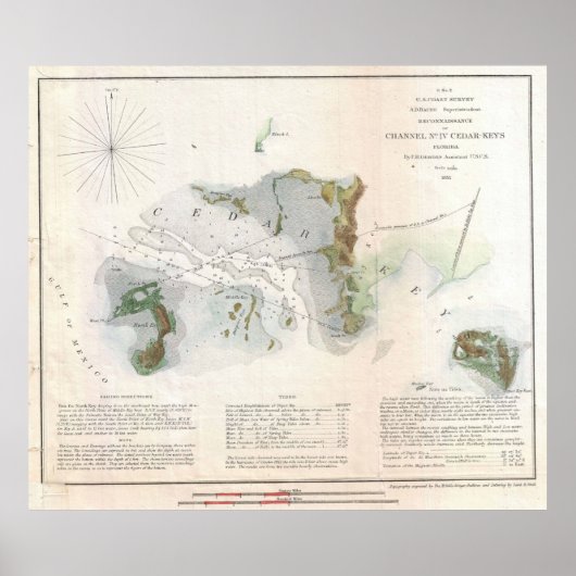 ヴィンテージシダー鍵フロリダの地図(1852年) ポスター (正面)