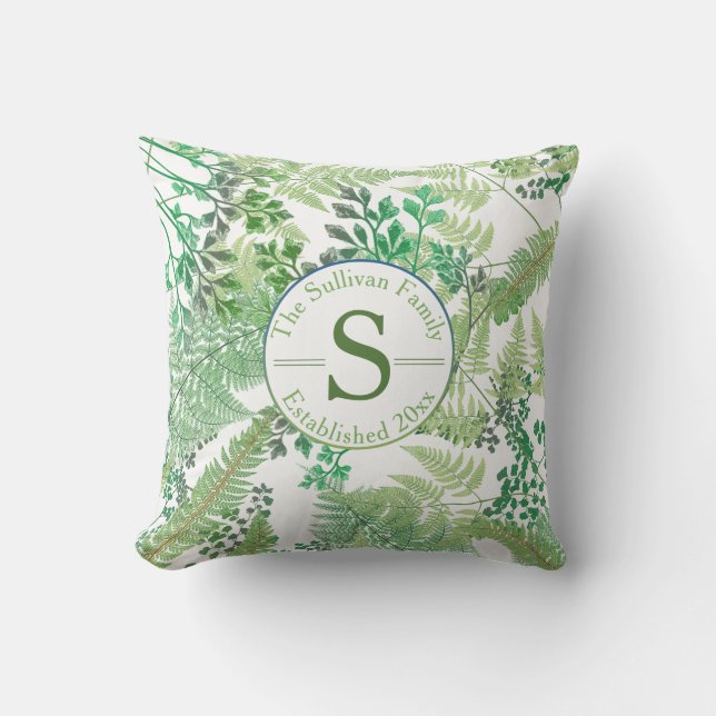 ヴィンテージシダ |グリーンリーファミリーモノグラム クッション (正面)