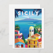ヴィンテージシチリア旅行ポスターフラットカード – シチリア ノートカード (正面/裏面)