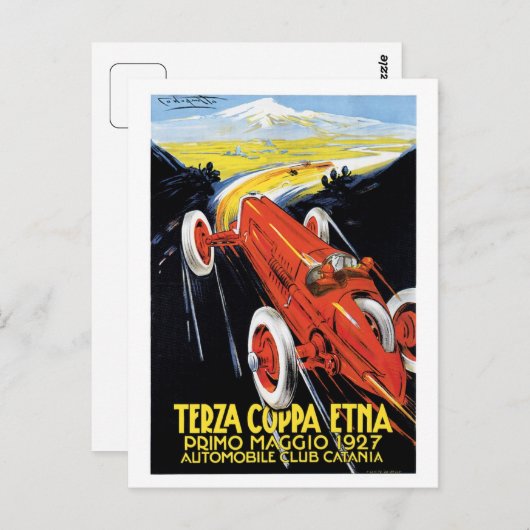 ヴィンテージシチリア1920年代レーシングカーグランプリ ポストカード (正面/裏面)