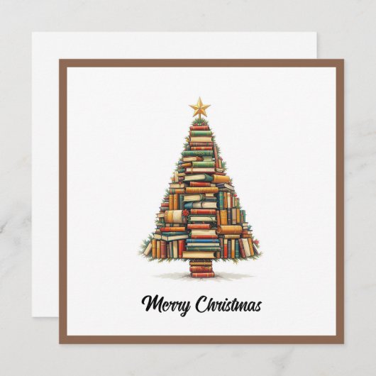 ヴィンテージシックおもしろいカラフルクリスマスブックツリー シーズンカード (正面/裏面)