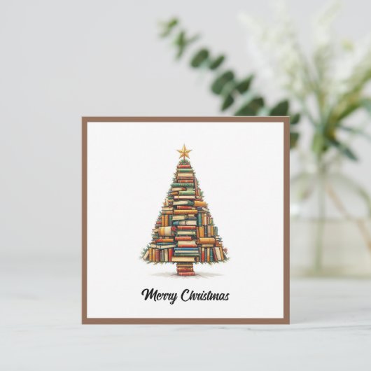 ヴィンテージシックおもしろいカラフルクリスマスブックツリー シーズンカード (スタンド正面)
