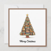 ヴィンテージシックおもしろいカラフルクリスマスブックツリー シーズンカード (正面)