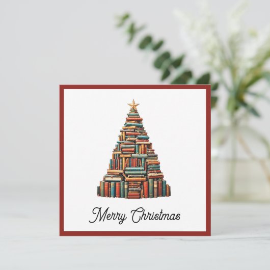 ヴィンテージシックおもしろいカラフルクリスマスブックツリー シーズンカード (スタンド正面)