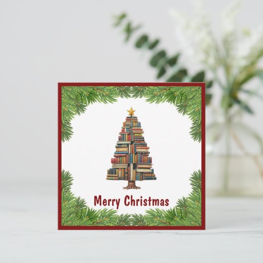 ヴィンテージシックおもしろいカラフルクリスマスブックツリー シーズンカード (スタンド正面)