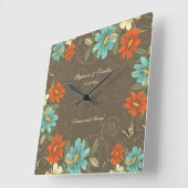 ヴィンテージシックなアクアオレンジクリーム結婚フローラ スクエア壁時計 (傾斜)