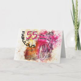 ヴィンテージシックなウォーターカラーのピンク自転車の誕生日 カード