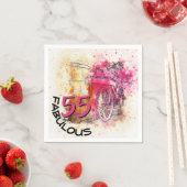 ヴィンテージシックなウォーターカラーピンク自転車55誕生日 スタンダードカクテルナプキン (インサイチュ)