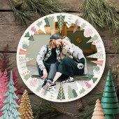 ヴィンテージシックなクリスマスツリーフォトアイボリーピンクラウンド シーズンカード