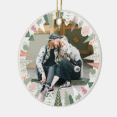 ヴィンテージシックなクリスマスツリーフォトアイボリーピンクラウンド セラミックオーナメント (左)