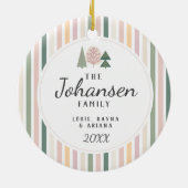 ヴィンテージシックなクリスマスツリーフォトグリーンピンクラウンド セラミックオーナメント (裏面)