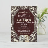 ヴィンテージシックなゴシックスカルハロウィーンの衣装パーティー 招待状 (スタンド正面)