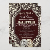 ヴィンテージシックなゴシックスカルハロウィーンの衣装パーティー 招待状 (正面/裏面)
