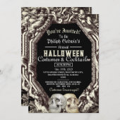 ヴィンテージシックなゴシックスカルハロウィーンの衣装パーティー 招待状 (正面/裏面)