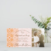 ヴィンテージシックなダマスクレースオレンジピンクフォト結婚ズ サンキューカード (スタンド正面)