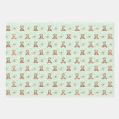 ヴィンテージシックなテディベアとバルーングリーン金ゴールド ラッピングペーパーシート (正面3)