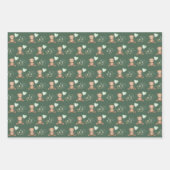 ヴィンテージシックなテディベアとバルーングリーン金ゴールド ラッピングペーパーシート (正面2)