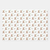 ヴィンテージシックなテディベアとバルーングリーン金ゴールド ラッピングペーパーシート (正面)