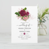 ヴィンテージシックなピンクとブルゴーニュのフローラ 招待状 (スタンド正面)