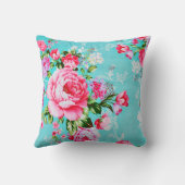 ヴィンテージシックなピンクの花フローラ装飾枕 クッション (裏面)