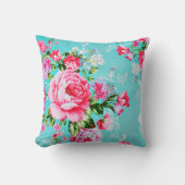 ヴィンテージシックなピンクの花フローラ装飾枕 クッション (正面)