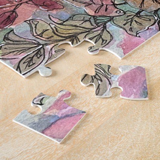 ヴィンテージシックなフラワーガーデンウォーター絵画カラー ジグソーパズル (側面)