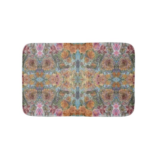 ヴィンテージシックなフラワーガーデンウォーター絵画カラー バスマット (正面)