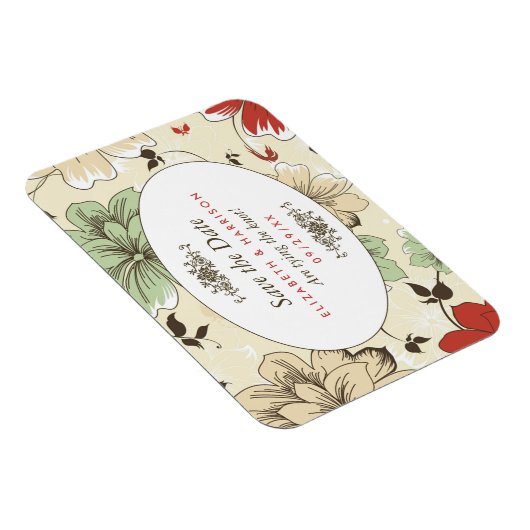 ヴィンテージシックなフローラ結婚式の日付を保存 マグネット (右側)