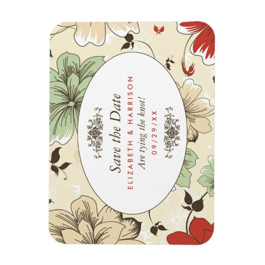 ヴィンテージシックなフローラ結婚式の日付を保存 マグネット (縦)