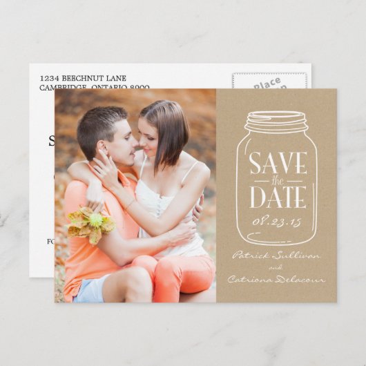 ヴィンテージシックなメイソンジャー日付はがきを保存 案内ポストカード (正面/裏面)