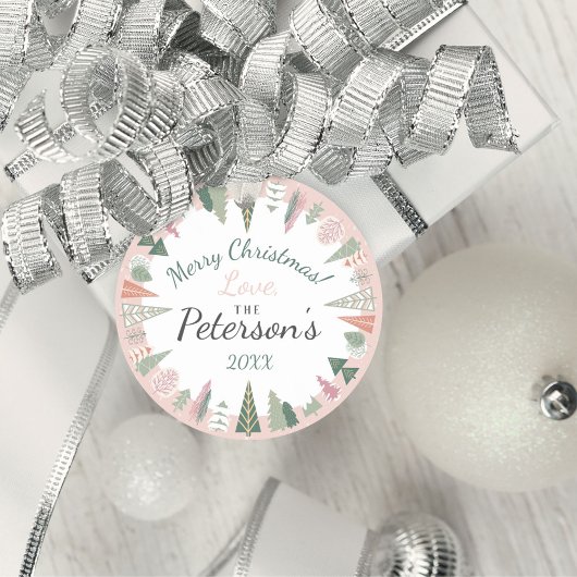 ヴィンテージシックなメリークリスマスツリーピンク&グリーン フェイバータグ