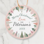 ヴィンテージシックなメリークリスマスツリーピンク&グリーン フェイバータグ (正面)