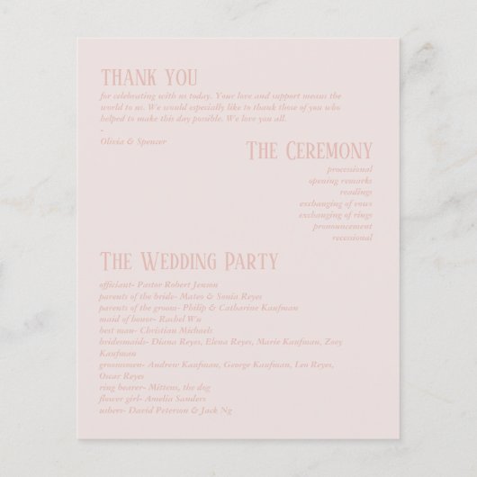 ヴィンテージシックなロマンチックなオールドマネー結婚式 プログラム (裏面)