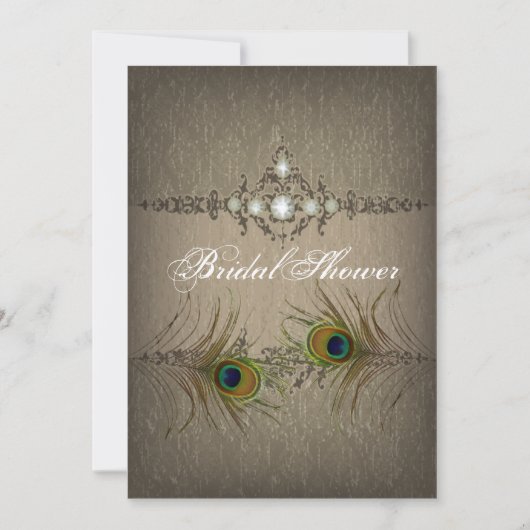 ヴィンテージシックな孔雀ブライダルシャワー招待 招待状 (正面)