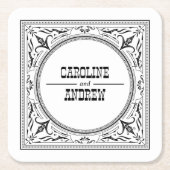 ヴィンテージシックな西カウボーイカントリーウェディング スクエアペーパーコースター (正面)