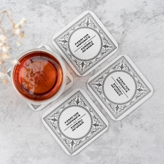 ヴィンテージシックな西カウボーイカントリーウェディング スクエアペーパーコースター