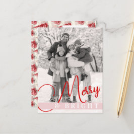 ヴィンテージシックな赤とピンクのクリスマスツリーワンフォト シーズンポストカード