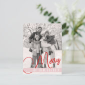 ヴィンテージシックな赤とピンクのクリスマスツリーワンフォト シーズンポストカード (スタンド正面)