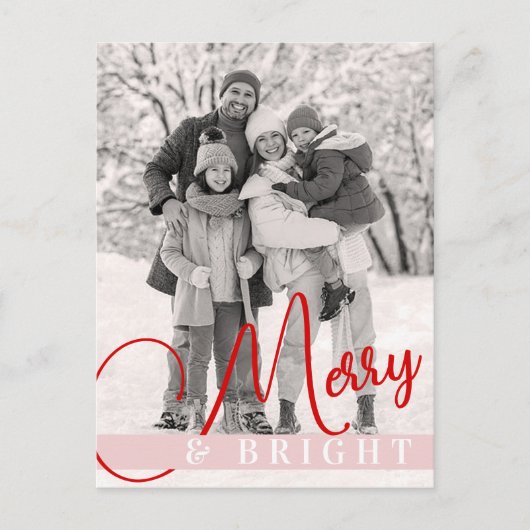 ヴィンテージシックな赤とピンクのクリスマスツリーワンフォト シーズンポストカード (正面)