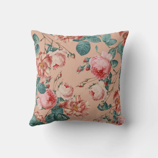 ヴィンテージシックエレガントバラフローラほこりっぽいバラピンク クッション (裏面)