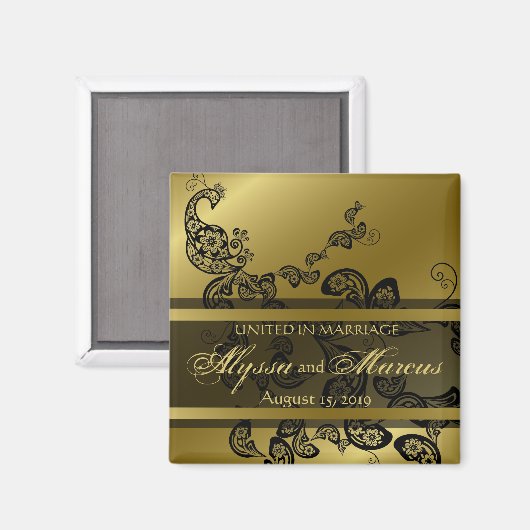 ヴィンテージシックエレガントフローラ孔雀の日付を保存 マグネット (正面/裏面)